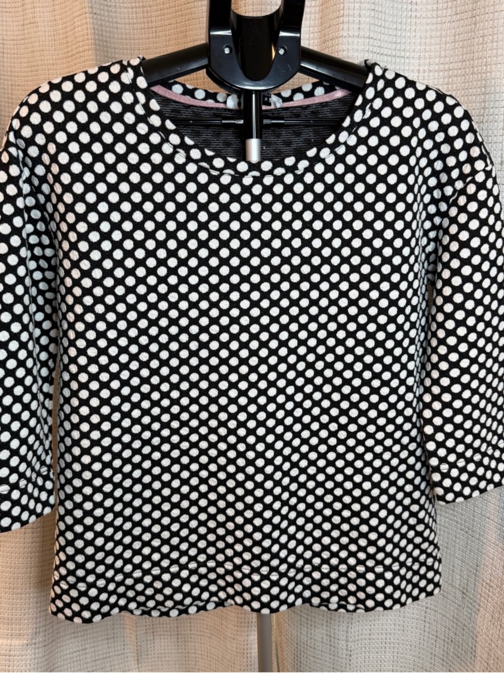 Rose & Olive Black and White Polka Dot Knit Top with Pink Trim